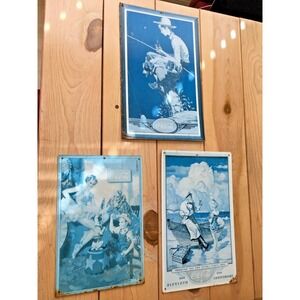 Lot of 3 Vtg 1989 /1990 Coca Cola Metal Signs Wyeth Rockwell Anniversary